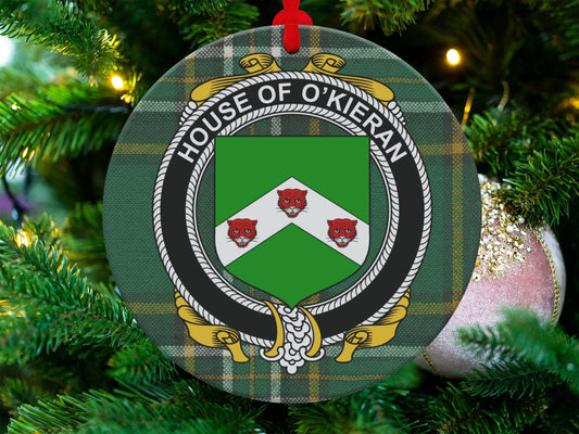 Physical Item O'Kieran Crest Irish surname tartan Christmas ornament decoration Ornaments