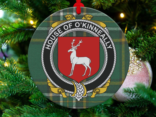 Physical Item O'Kinneally Crest Irish surname tartan christmas Ornament