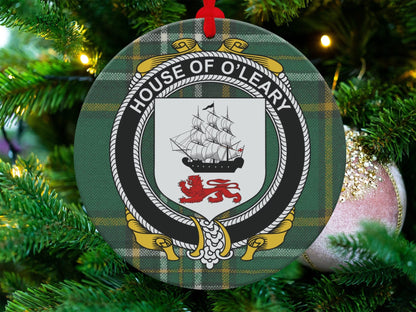 Physical Item O'Leary Crest Irish Surname Tartan Christmas Ornament Decor