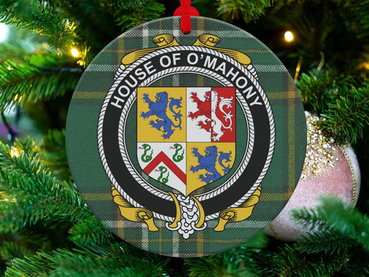 Physical Item O'Mahony Crest Irish surname tartan christmas Ornaments