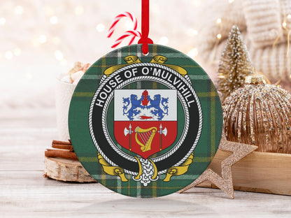 Physical Item O'Mulvihill Crest Irish surname tartan christmas Ornaments