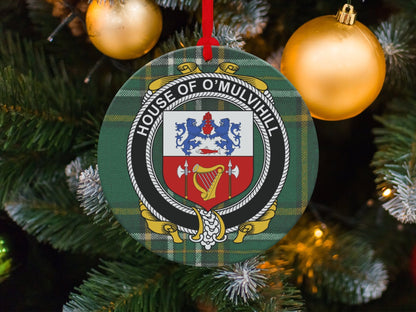 Physical Item O'Mulvihill Crest Irish surname tartan christmas Ornaments