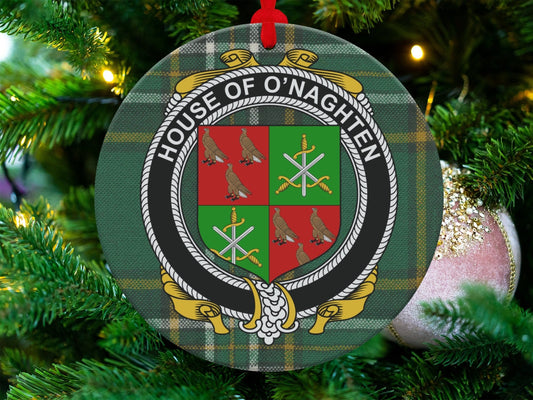 Physical Item O'Naughten Crest Irish surname tartan christmas Ornaments