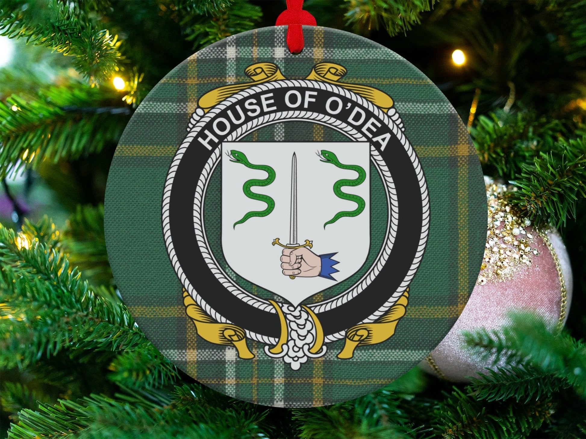 Physical Item Odea Crest Irish tartan Christmas Ornaments