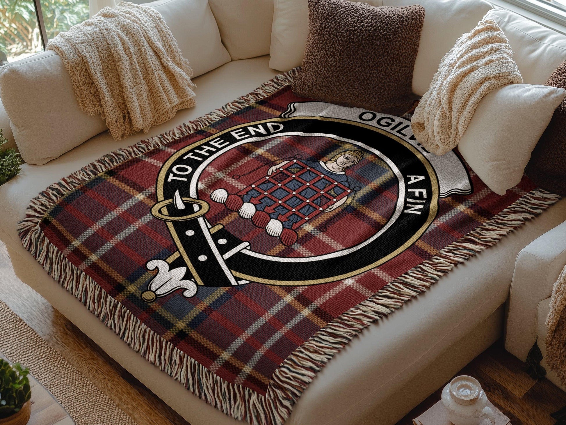 Physical Item Ogilvie Clan Crest Tartan Scottish Woven Blanket