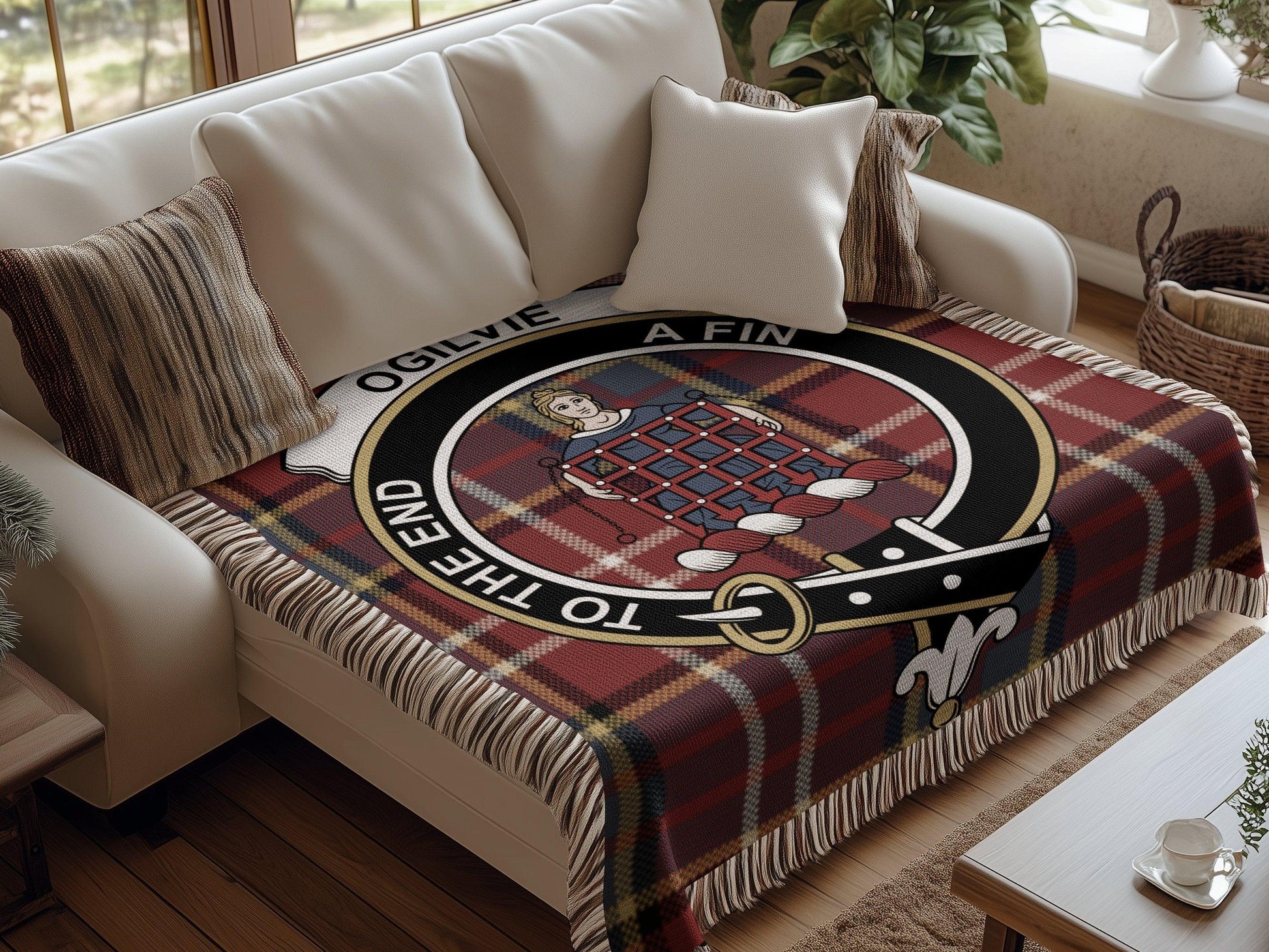 Physical Item Ogilvie Clan Crest Tartan Scottish Woven Blanket
