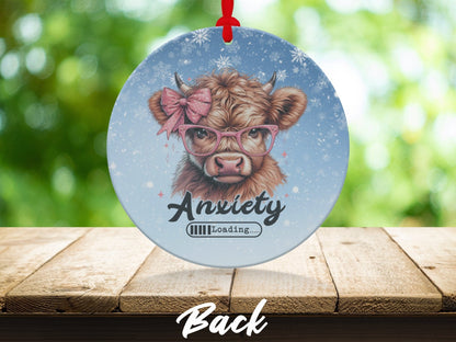 Physical Item Ornaments #1 / metal double sided 3.6" Anxiety Loading Highland Cow Christmas Ornament T-Shirts