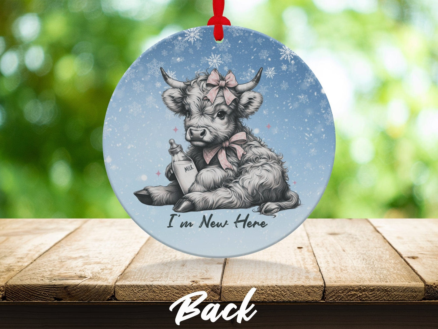 Physical Item Ornaments #1 / metal double sided 3.6" I'm New Here Highland Cow Christmas Ornament T-Shirts