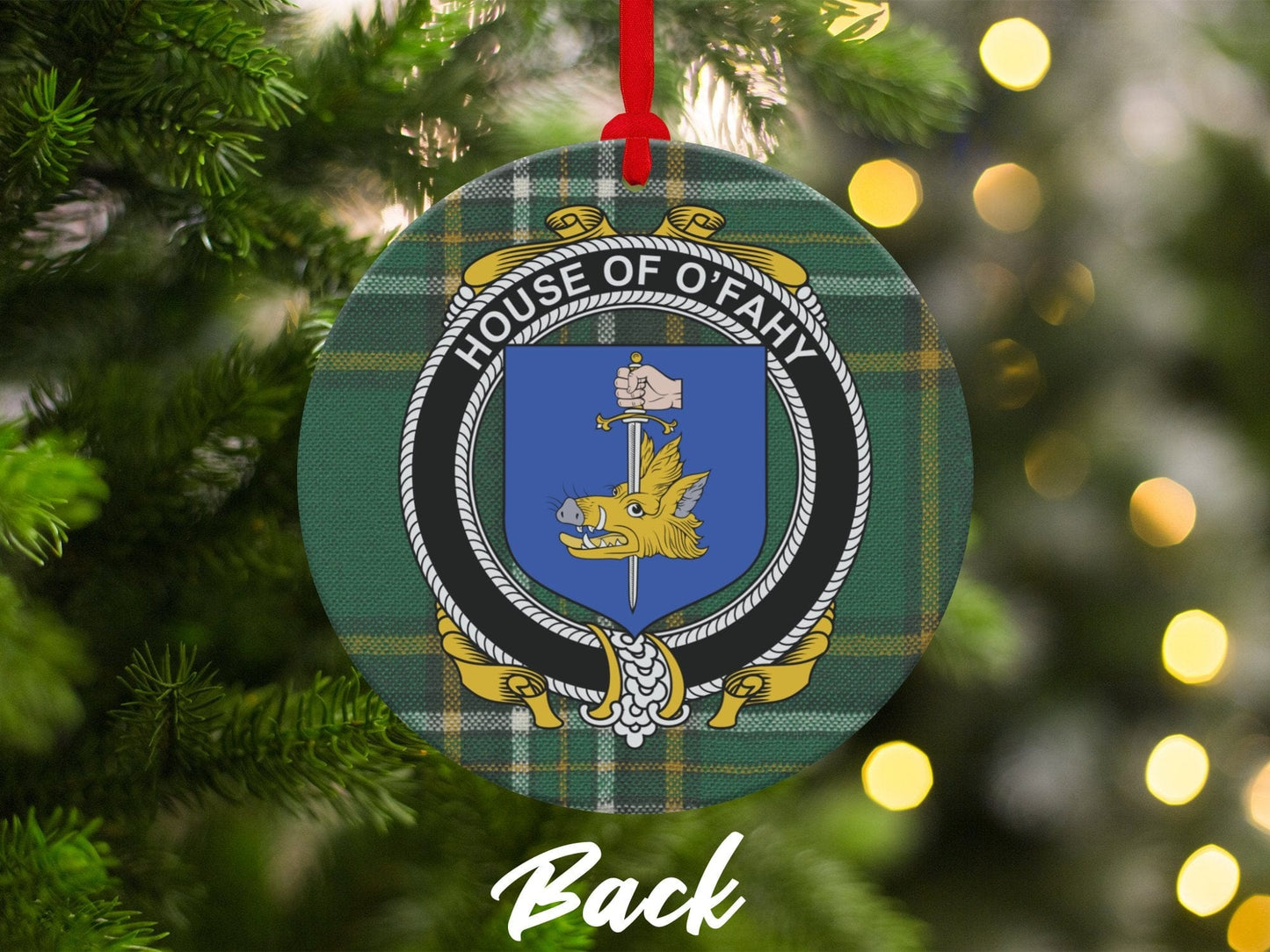 Physical Item Ornaments #1 / two sided print 3.6" Fahy Crest Irish Tartan Christmas Ornament Decoration