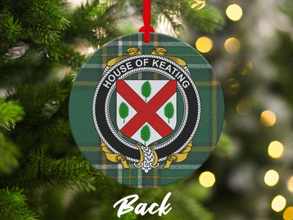 Physical Item Ornaments #1 / two sided print 3.6" Keating Crest Irish tartan Christmas Ornament Decoration