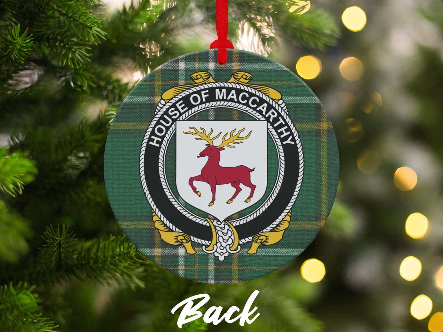 Physical Item Ornaments #1 / two sided print 3.6" MacCarthy Crest Irish tartan Christmas ornaments