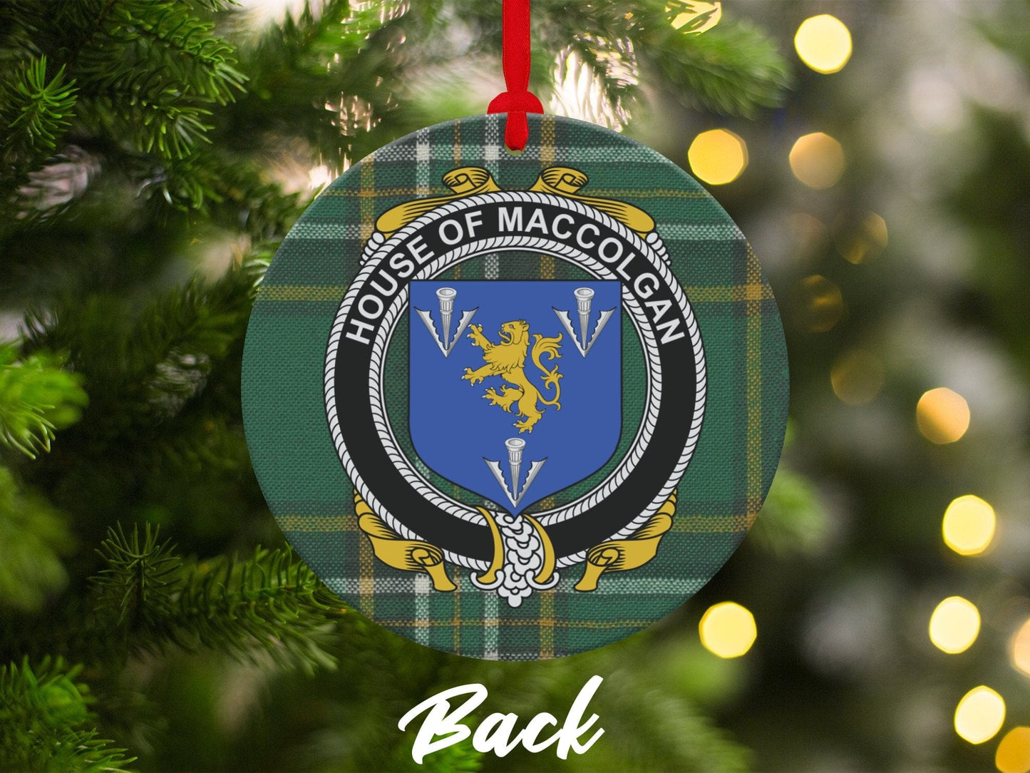 Physical Item Ornaments #1 / two sided print 3.6" MacColgan Crest Irish tartan Christmas ornament decorations Ornaments