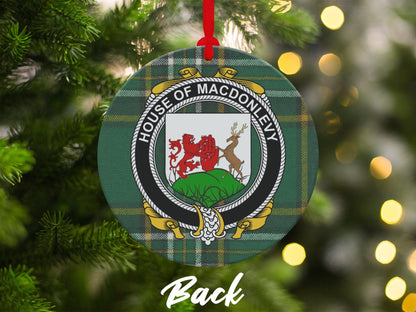 Physical Item Ornaments #1 / two sided print 3.6" MacDonlevy Crest Irish tartan Christmas Ornaments