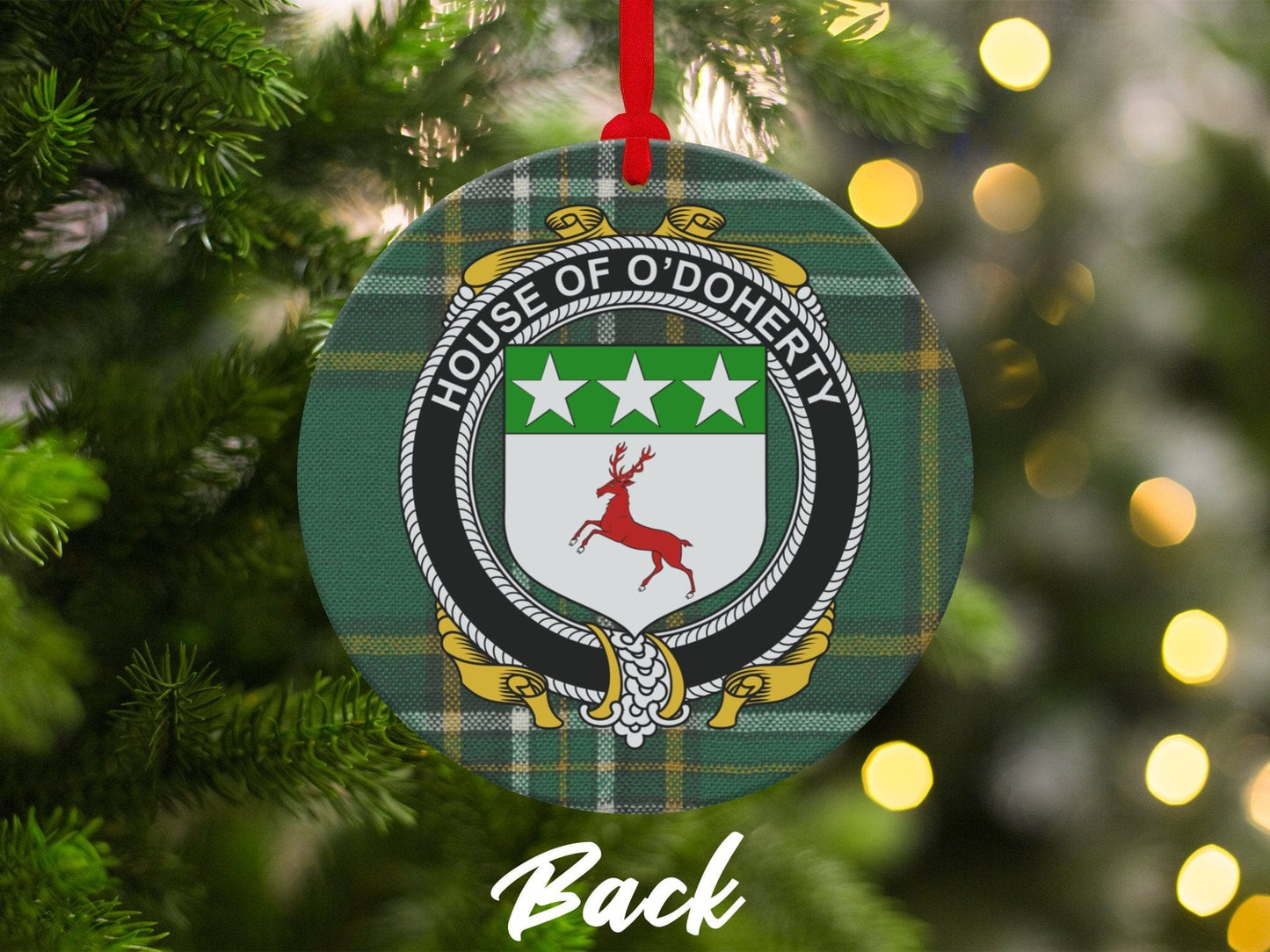 Physical Item Ornaments #1 / two sided print 3.6" O'Doherty Crest Irish Tartan Christmas Decoration Ornaments