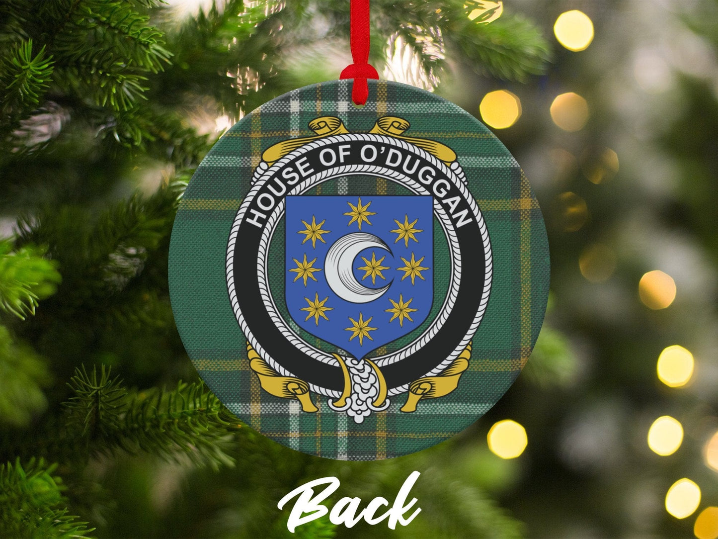 Physical Item Ornaments #1 / two sided print 3.6" O'Duggan Crest Irish tartan Christmas Ornaments