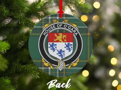 Physical Item Ornaments #1 / two sided print 3.6" O'Gara Crest Irish Tartan Background Christmas Ornaments