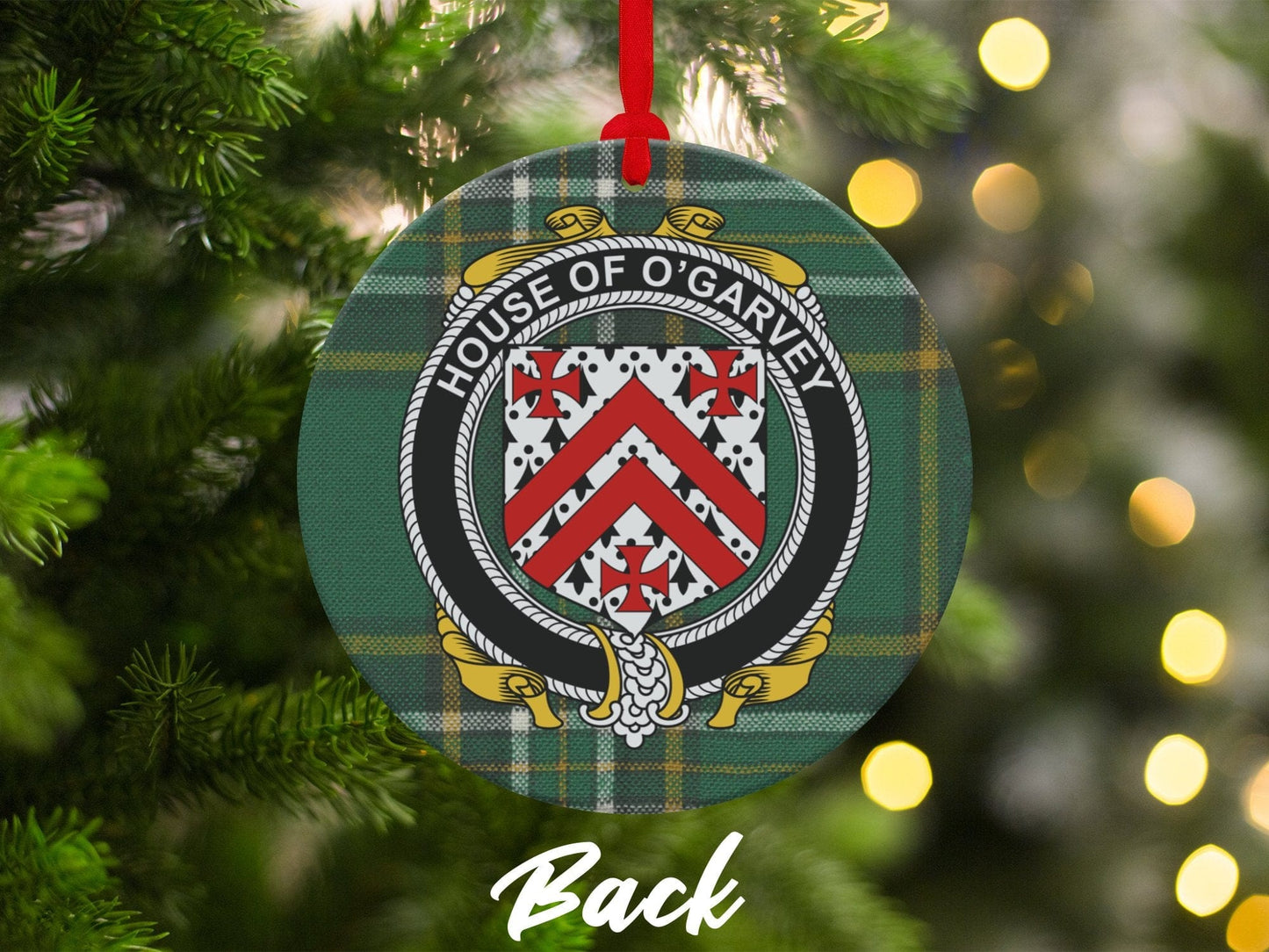 Physical Item Ornaments #1 / two sided print 3.6" O'Garvey Crest Irish tartan Christmas Ornament Decorations