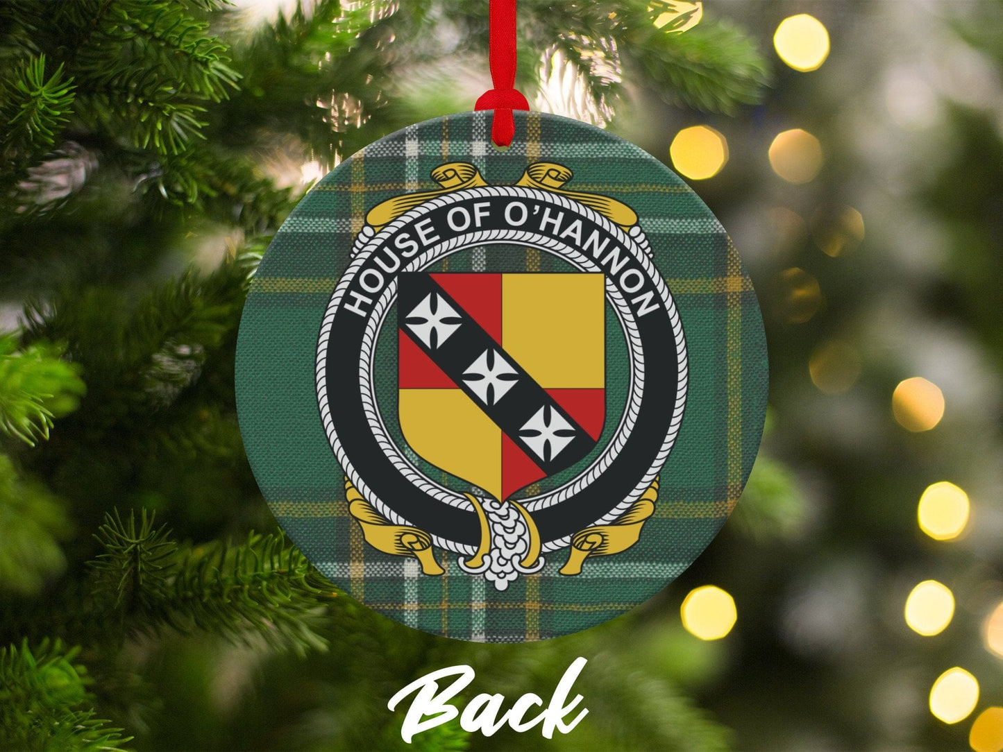 Physical Item Ornaments #1 / two sided print 3.6" O'Hannon Crest Irish tartan Christmas Ornament Decorations