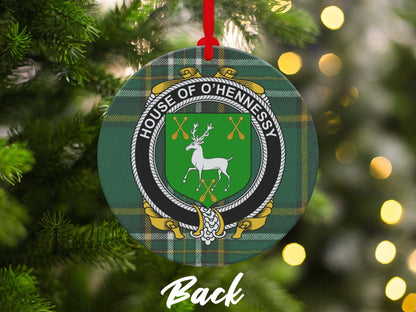 Physical Item Ornaments #1 / two sided print 3.6" O'Hennessy Crest Irish tartan Christmas Ornament Decoration