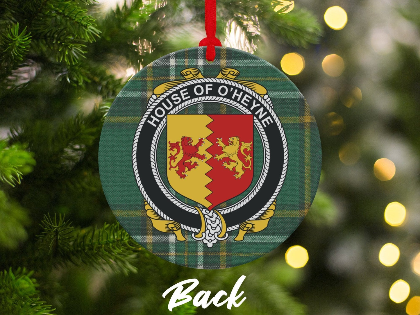 Physical Item Ornaments #1 / two sided print 3.6" O'Heyne Crest Irish tartan Christmas Ornament Decoration