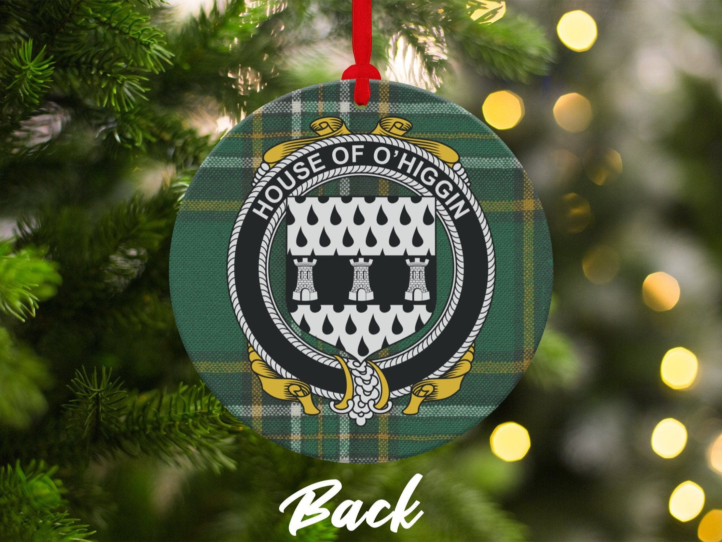 Physical Item Ornaments #1 / two sided print 3.6" O'Higgin Crest Irish tartan Christmas Ornament Decoration