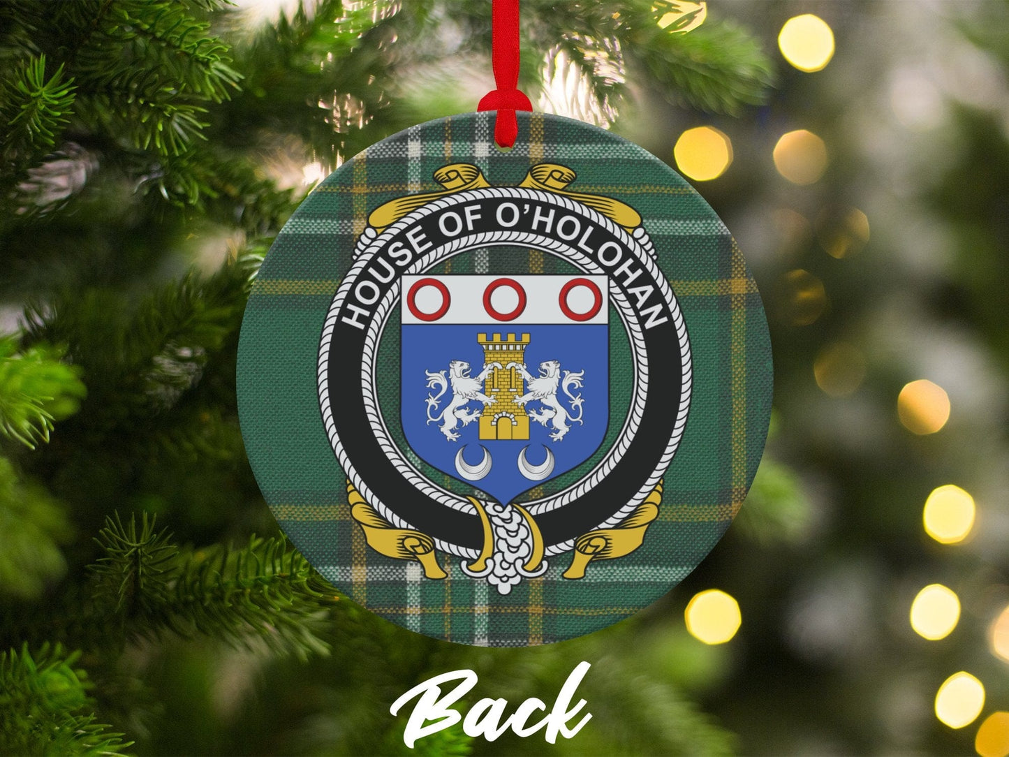 Physical Item Ornaments #1 / two sided print 3.6" O'Holohans Crest Irish tartan Christmas Ornament Decoration Ornaments