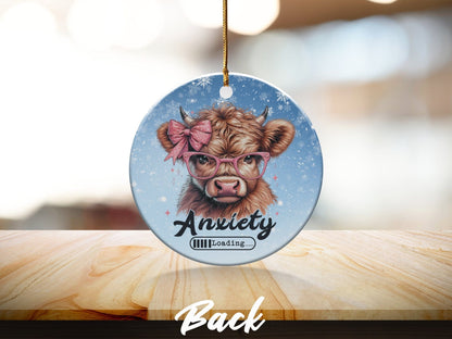 Physical Item Ornaments #3 / Ceramic double sided 3" Anxiety Loading Highland Cow Christmas Ornament T-Shirts