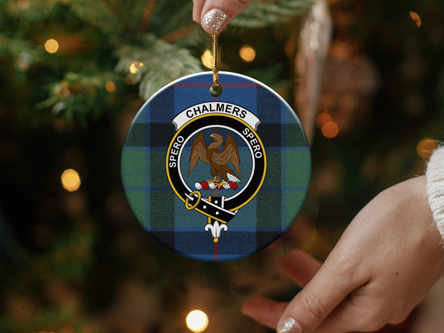 Physical Item Ornaments Aluminium / 3" Chalmers Clan Crest Tartan Print Christmas Ornaments