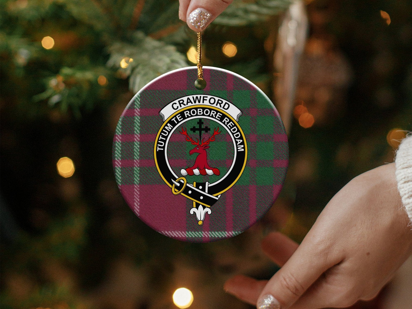 Physical Item Ornaments Aluminium / 3" Crawford Crest Tartans Background Christmas Tree Ornaments