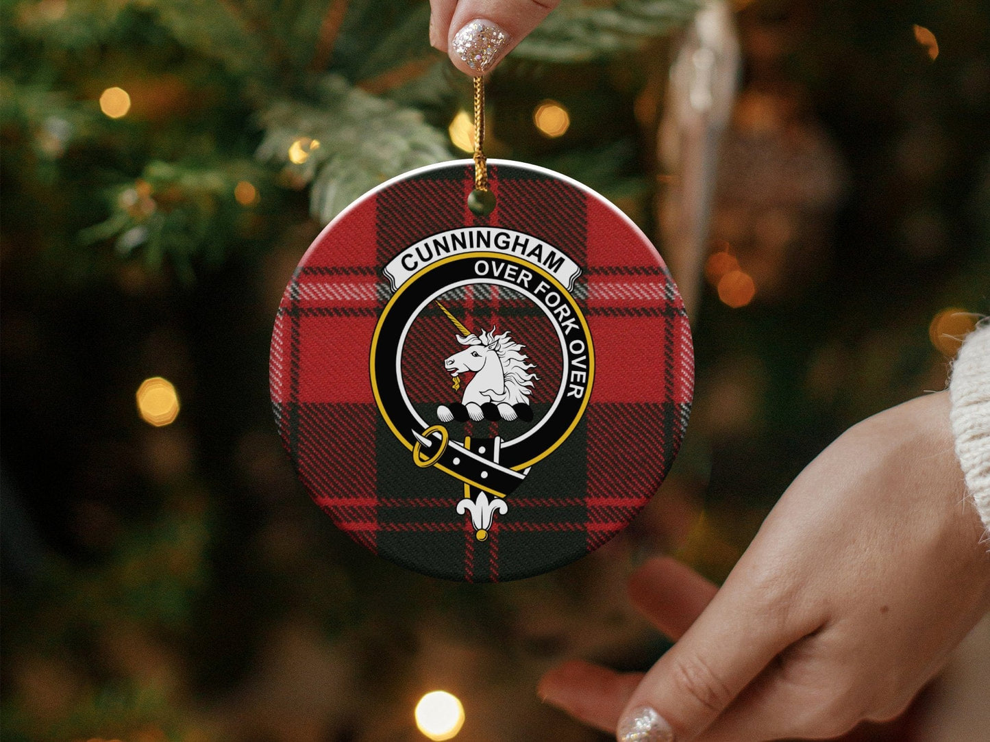 Physical Item Ornaments Aluminium / 3" Cunningham Scottish Clan Crest Tartan Background Ornaments