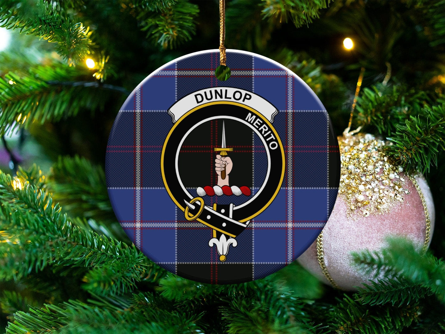 Physical Item Ornaments Aluminium / 3" Dunlop Merito Clan Crest Scottish Tartan Christmas Ornaments