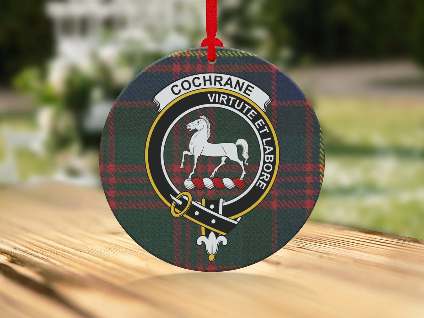 Physical Item Ornaments Ceramic / 3.6" Cochrane Clan Crest Tartan Background Christmas Ornaments