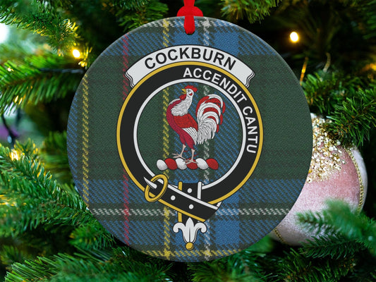 Physical Item Ornaments Ceramic / 3.6" Cockburn Clan Crest Christmas Tartan Ornaments