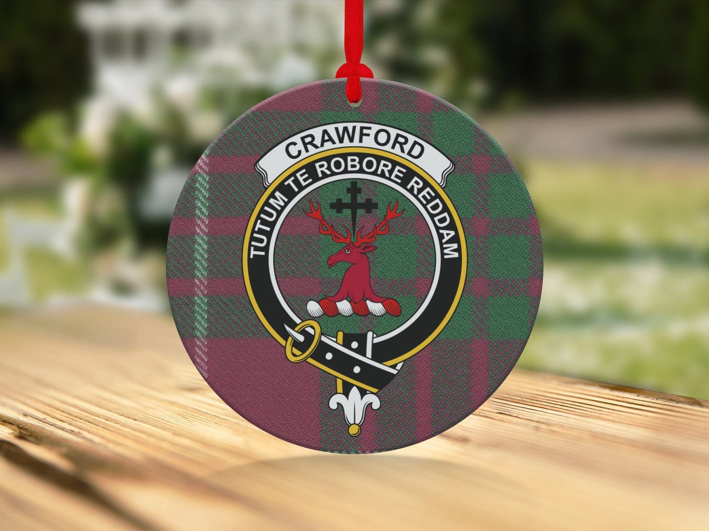 Physical Item Ornaments Ceramic / 3.6" Crawford Crest Tartans Background Christmas Tree Ornaments