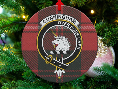 Physical Item Ornaments Ceramic / 3.6" Cunningham Scottish Clan Crest Tartan Background Ornaments