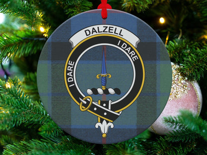 Physical Item Ornaments Ceramic / 3.6" Dalzell I Dare Scottish Clan Tartan Christmas Ornaments