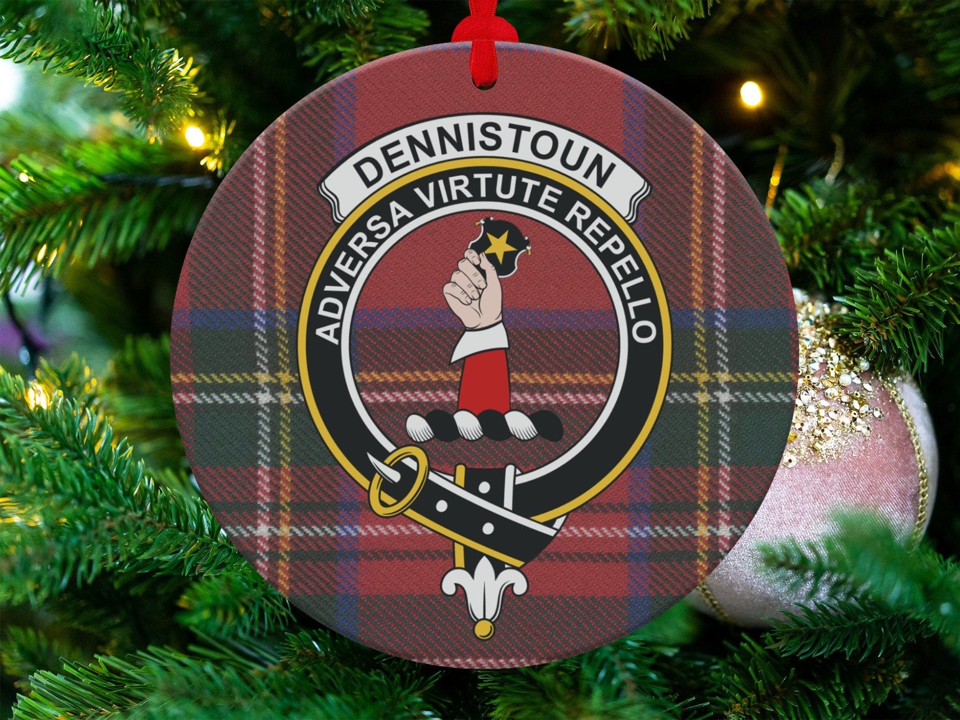 Physical Item Ornaments Ceramic / 3.6" Dennistoun Scottish Clan Crest Tartan Christmas Ornaments