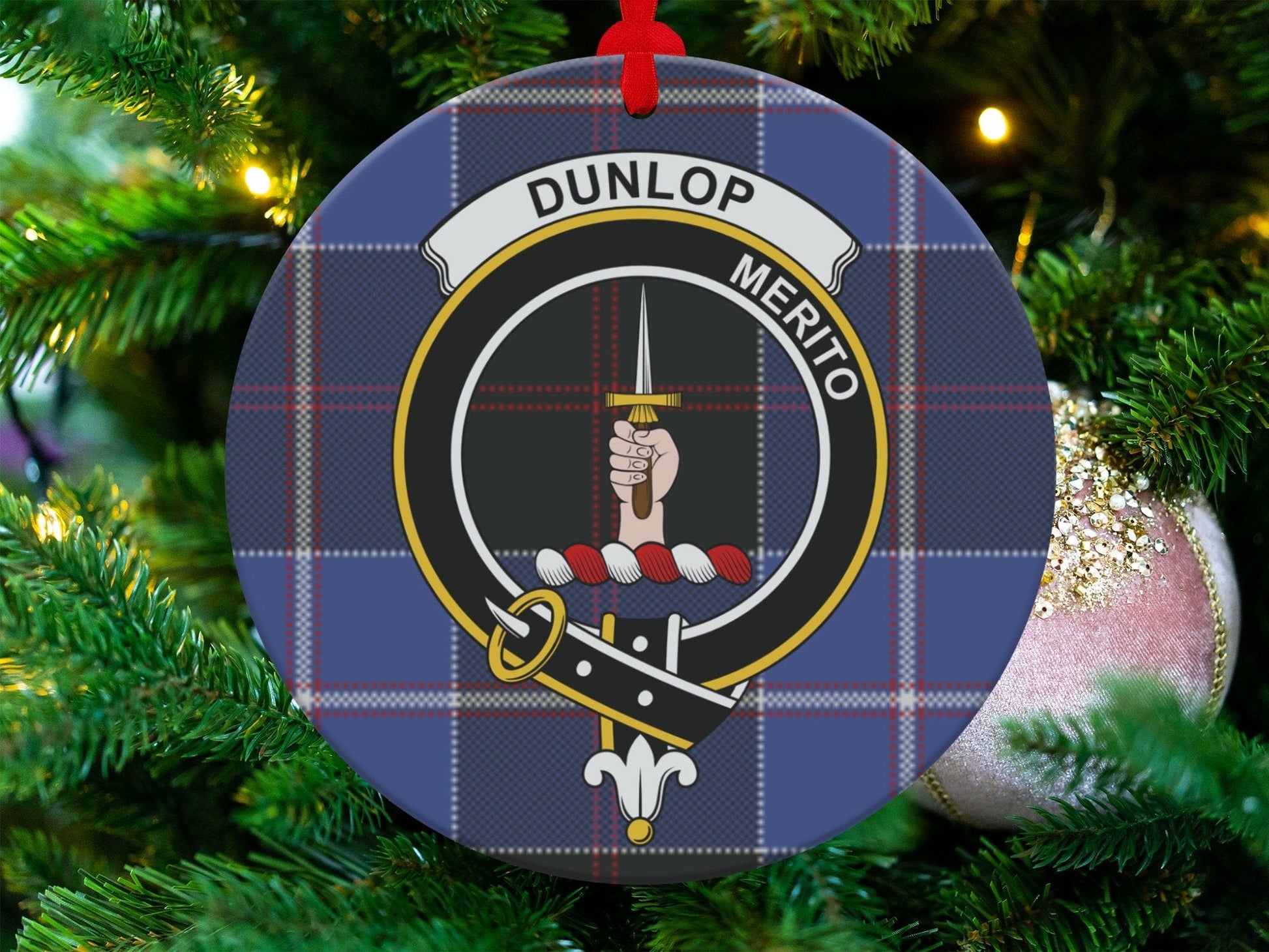 Physical Item Ornaments Ceramic / 3.6" Dunlop Merito Clan Crest Scottish Tartan Christmas Ornaments