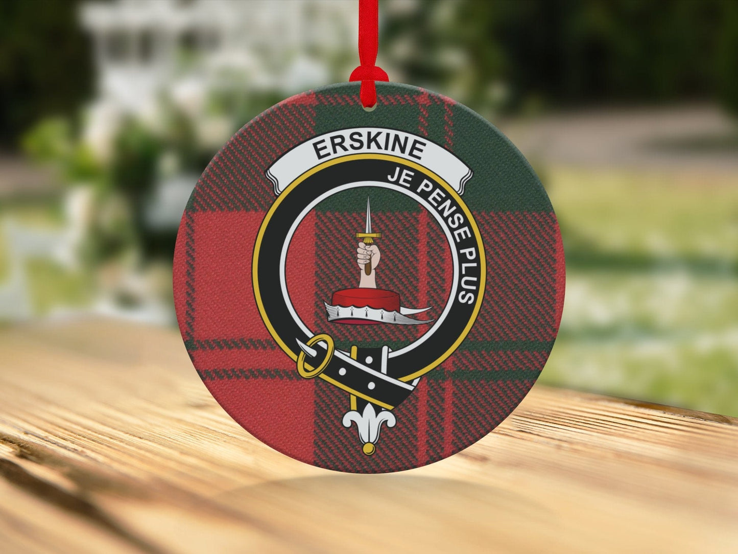 Physical Item Ornaments Ceramic / 3.6" Erskine Scottish Clan Crest Tartan Background Ornaments