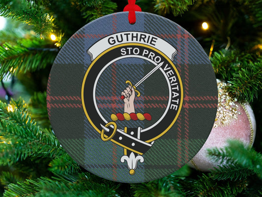 Physical Item Ornaments Ceramic / 3.6" Guthrie Clan Crest on Tartan Background Christmas Ornaments