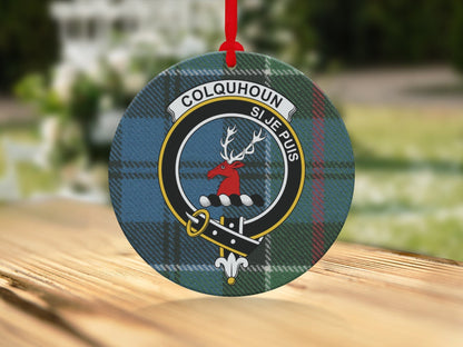 Physical Item Ornaments Ceramic / 3.6" Scottish Colquhoun Clan Crest Tartan Christmas Ornaments