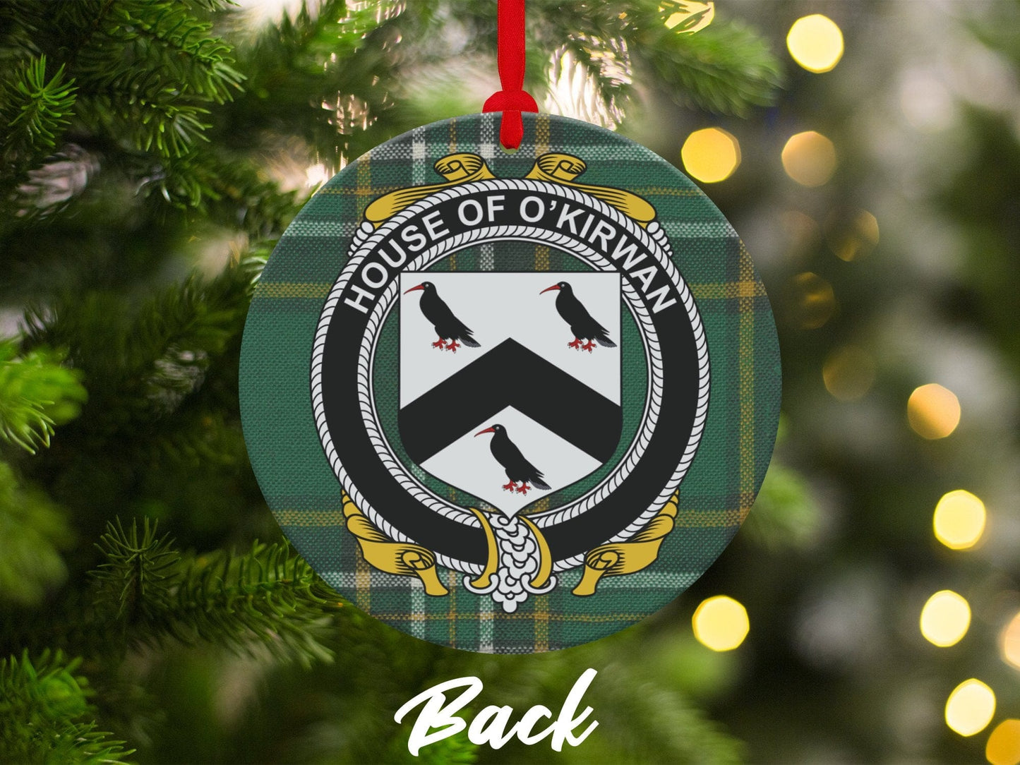 Physical Item Ornaments Double sided print / two sided print 3.6" Kirwan Crest Irish Surname Tartan Christmas Ornaments