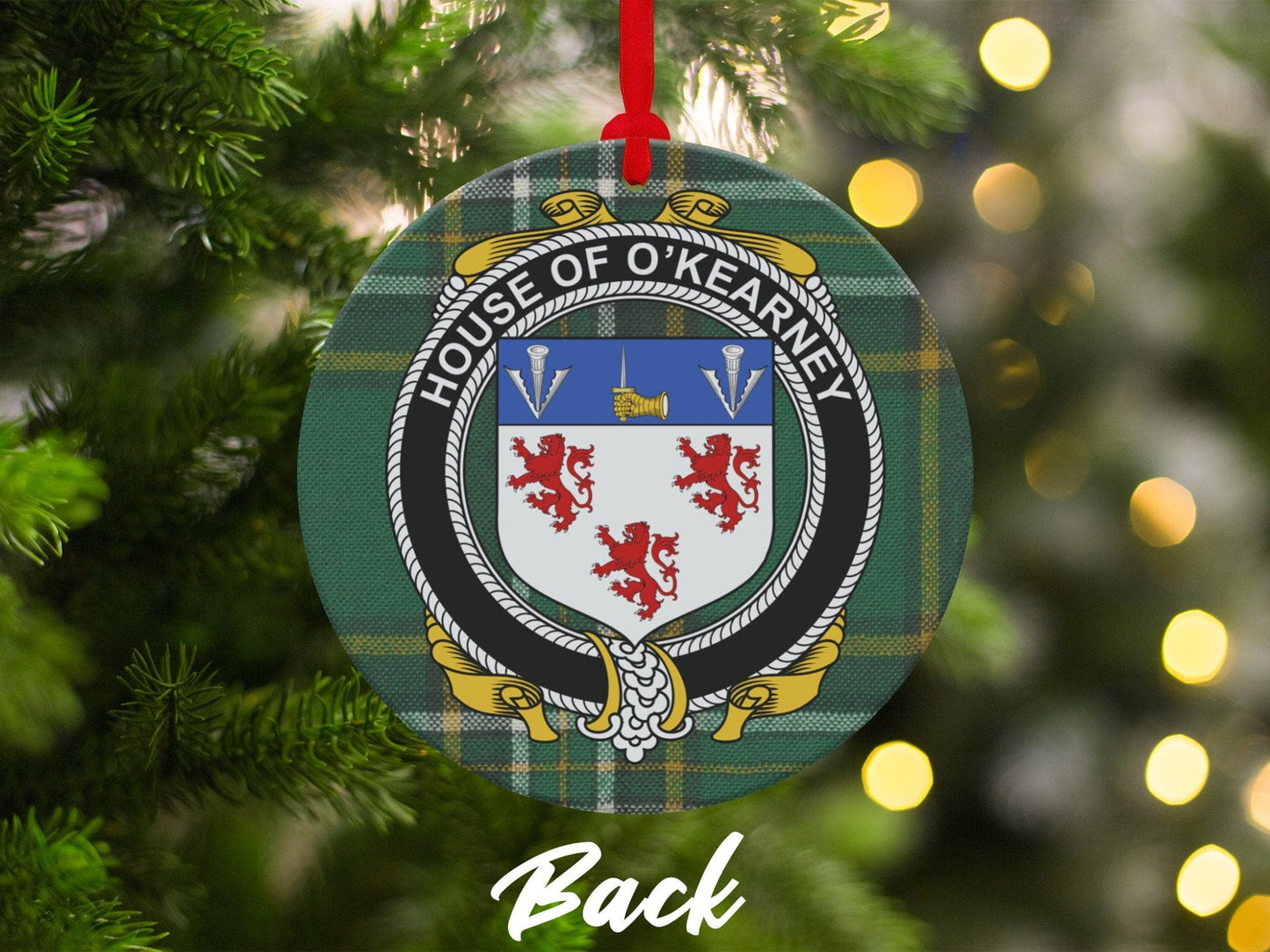 Physical Item Ornaments Double sided print / two sided print 3.6" O'Kearney Crest Irish surname tartan christmas ornament decoration Ornaments