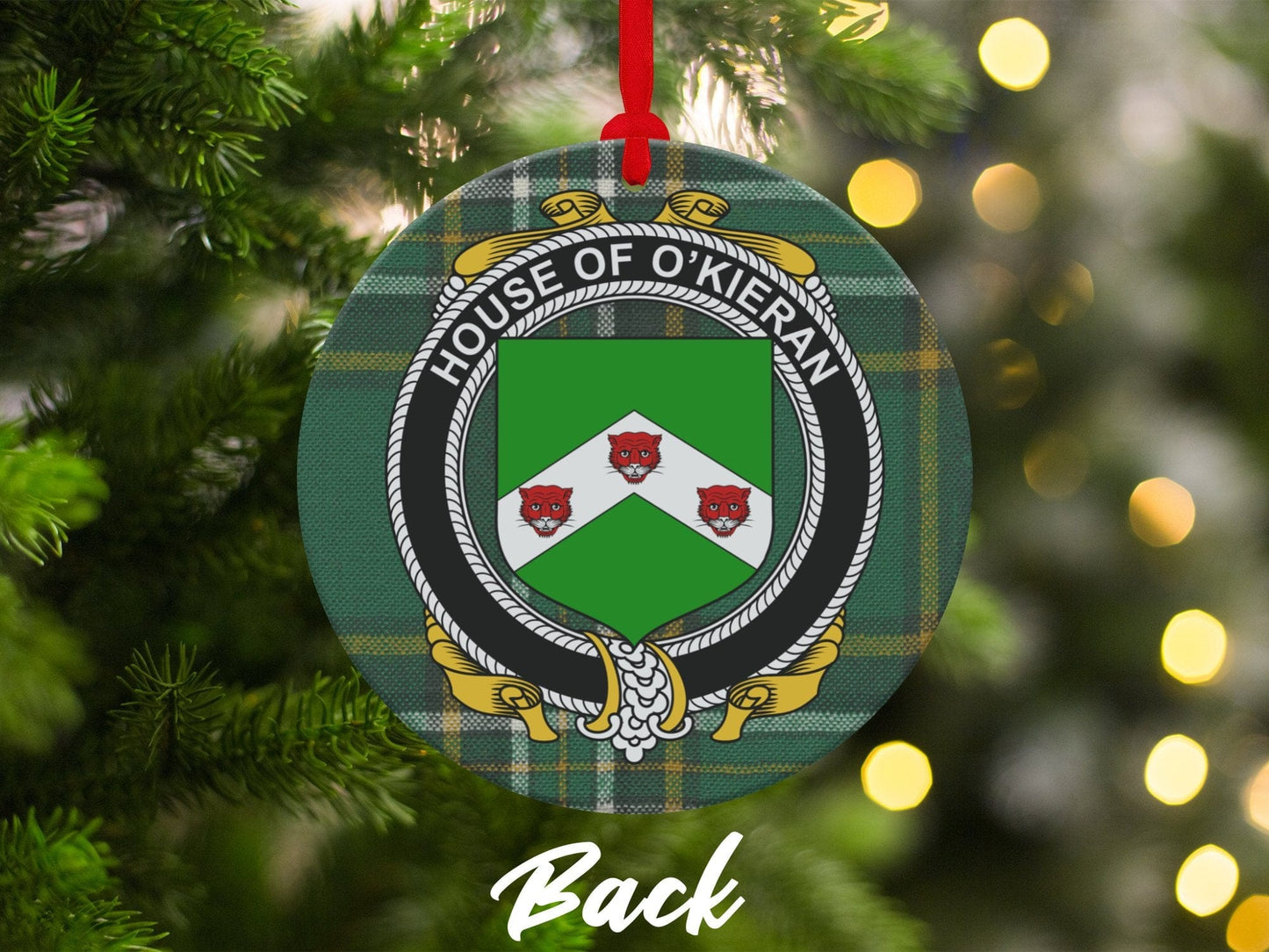 Physical Item Ornaments Double sided print / two sided print 3.6" O'Kieran Crest Irish surname tartan Christmas ornament decoration Ornaments