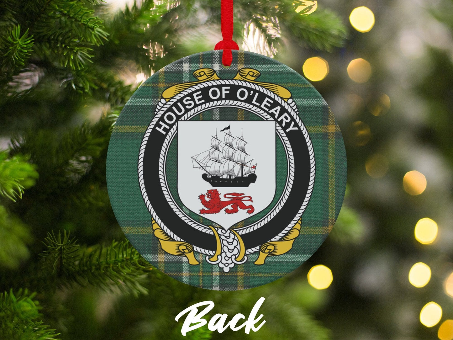 Physical Item Ornaments Double sided print / two sided print 3.6" O'Leary Crest Irish Surname Tartan Christmas Ornament Decor