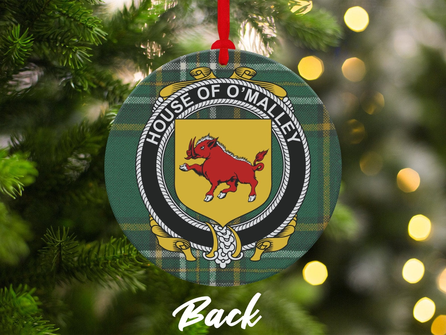 Physical Item Ornaments Double sided print / two sided print 3.6" O Malley Crest Irish Surname Tartan Christmas Ornaments