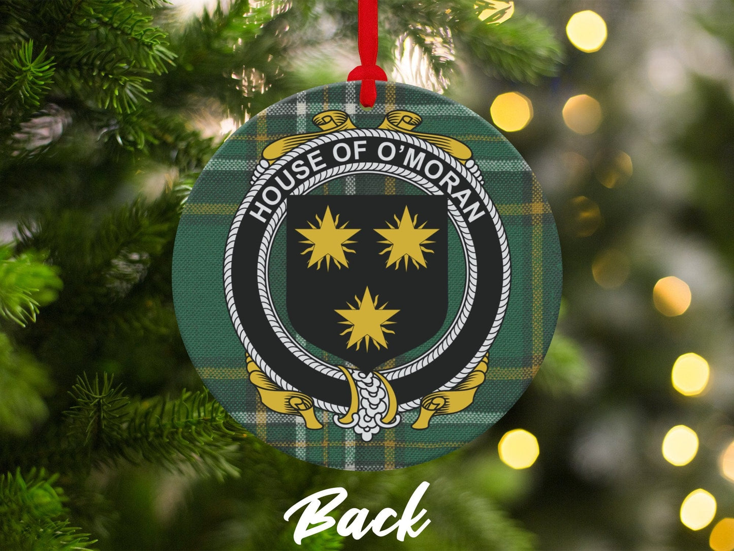 Physical Item Ornaments Double sided print / two sided print 3.6" O'Moran Crest Irish Surname Tartan Christmas Ornament Decoration