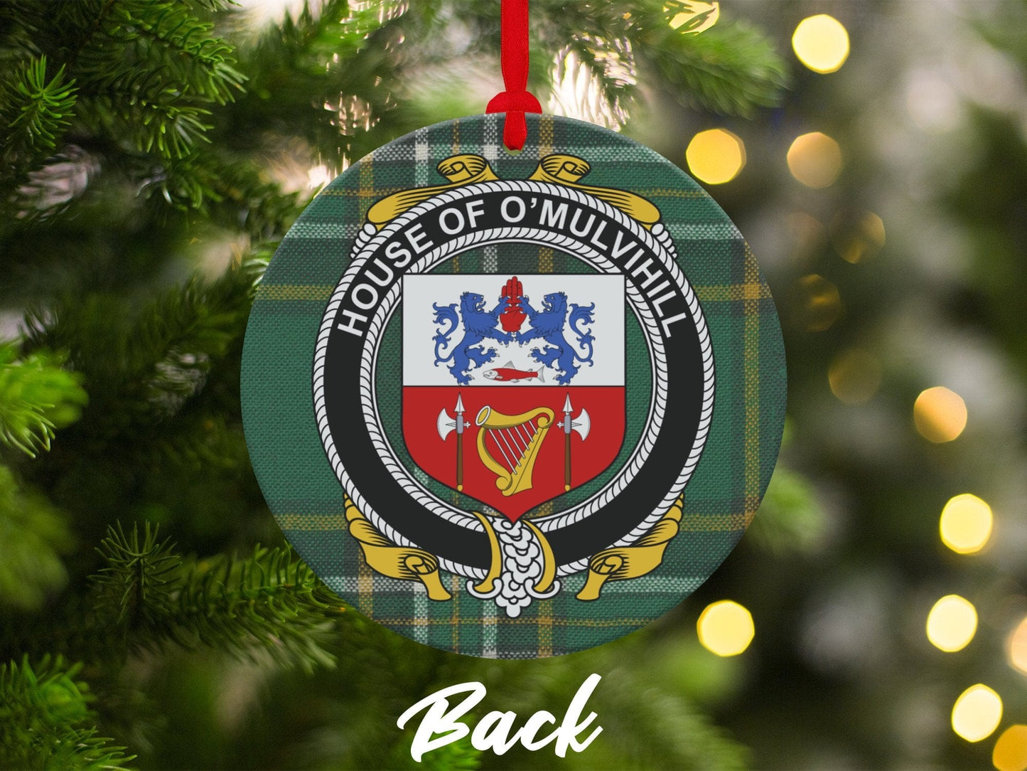 Physical Item Ornaments Double sided print / two sided print 3.6" O'Mulvihill Crest Irish surname tartan christmas Ornaments