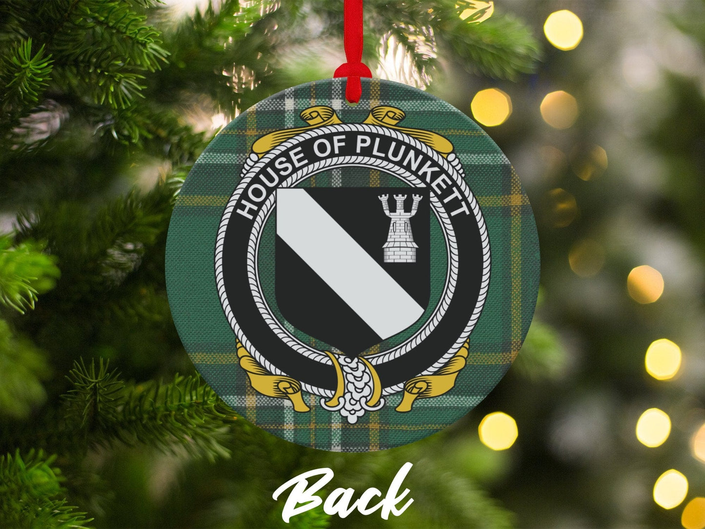 Physical Item Ornaments Double sided print / two sided print 3.6" Plunkett Crest Irish surname tartan christmas ornament Ornaments