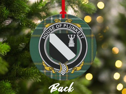 Physical Item Ornaments Double sided print / two sided print 3.6" Plunkett Crest Irish surname tartan christmas ornament Ornaments